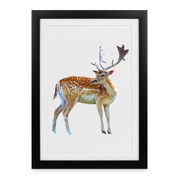 Watercolor deer with antlers - Framed poster (27 × 37 cm) - black - Front