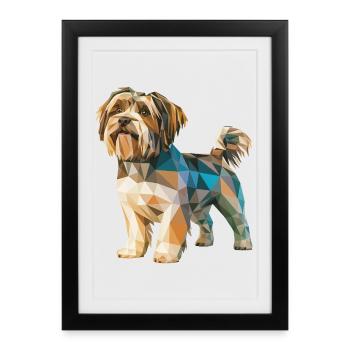 Shih Tzu - Cooles Low-Poly-Logo - Gerahmtes Poster (27 × 37 cm) - Schwarz - Vorne