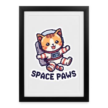 Space Paws – Chat pixel dans l’espace - Affiche encadrée (27 × 37 cm) - noir - Devant