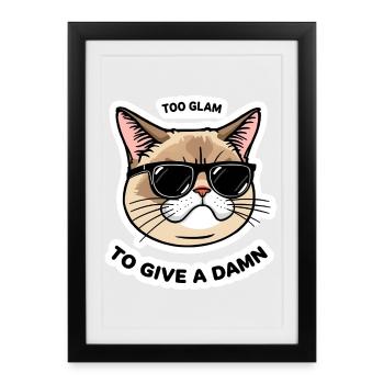 Too Glam Cat Sticker Cool Design - Framed poster (27 × 37 cm) - black - Front