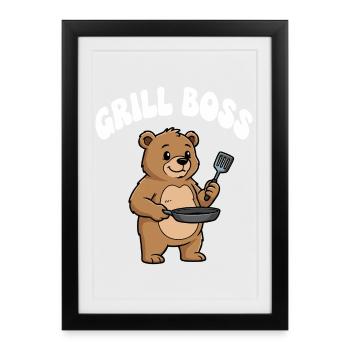 Grill Bear Cooking Design - Affiche encadrée (27 × 37 cm) - noir - Devant