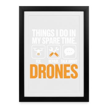 Drones : Discussion sur la réparation de mouches pendant le temps libre - Affiche encadrée (27 × 37 cm) - noir - Devant
