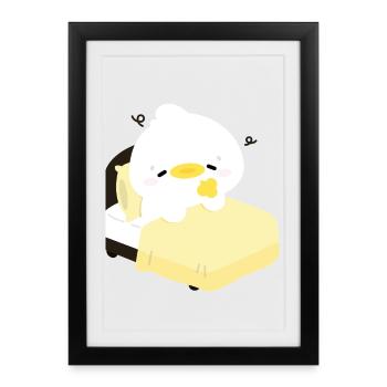 Cozy Sleepy Duck on Yellow Bed - Framed poster (27 × 37 cm) - black - Front