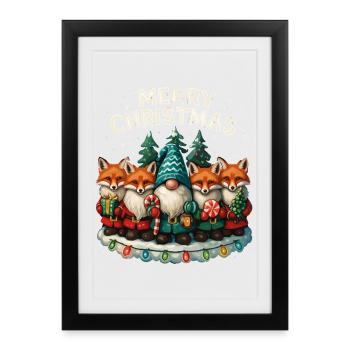 Cadeau de Noël drôle de Renard Roux mignon - Affiche encadrée (27 × 37 cm) - noir - Devant