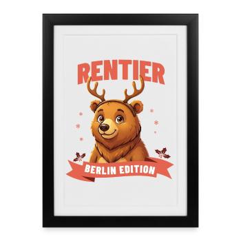 Berlin Bear Christmas Reindeer - Framed poster (27 × 37 cm) - black - Front