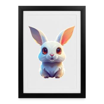 Lapin blanc câlin - Affiche encadrée (27 × 37 cm) - noir - Devant