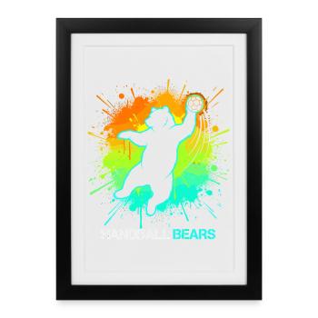 Motif de handball pour enfants animaux sportifs - Affiche encadrée (27 × 37 cm) - noir - Devant