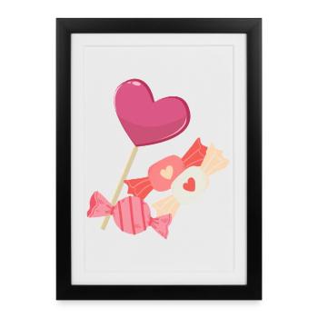 Cœurs en Bonbon - Affiche encadrée (27 × 37 cm) - noir - Devant