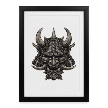 Casque de Samouraï Démoniaque, Masque Oni - Affiche encadrée (27 × 37 cm) - noir - Devant