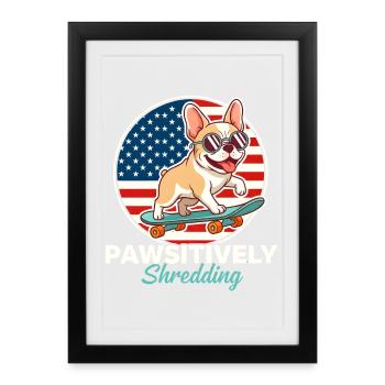 Patineur bouledogue français déchirant avec patativité - Affiche encadrée (27 × 37 cm) - noir - Devant