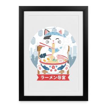 Neko Ramen Feast - Framed poster (27 × 37 cm) - black - Front