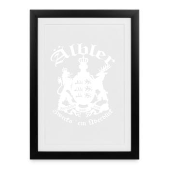 ÄLBLER ZWECKS ́EM OVERVIEW - white font - Framed poster (27 × 37 cm) - black - Front