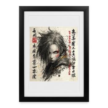 Portrait de shinobi sombre dans le style encre - Affiche encadrée (27 × 37 cm) - noir - Devant
