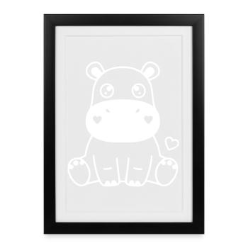 Süßes Nilpferd Baby Kawaii Herz - Gerahmtes Poster (27 × 37 cm) - Schwarz - Vorne