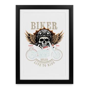 Règles des motards - Depuis 1960 - Vivre pour rouler - Affiche encadrée (27 × 37 cm) - noir - Devant