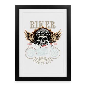 Règles des motards - Depuis 1957 - Vivre pour rouler - Affiche encadrée (27 × 37 cm) - noir - Devant