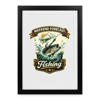 Weekend Forecast Fishing Retro Motif - Framed poster (27 × 37 cm) - black - Front