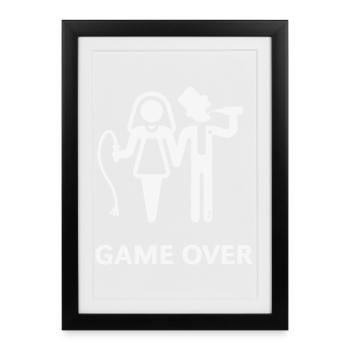 Game Over (Bachelor Party / Groom / Whip / Beer / W) - Framed poster (27 × 37 cm) - black - Front