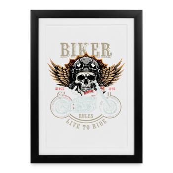 Règles des motards - Depuis 1995 - Vivre pour rouler - Affiche encadrée (27 × 37 cm) - noir - Devant