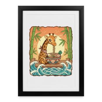 Nouilles ramen girafes de kawaï - Affiche encadrée (27 × 37 cm) - noir - Devant