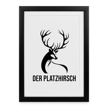 Der Platzhirsch – Puissant design de Hirsch - Affiche encadrée (27 × 37 cm) - noir - Devant