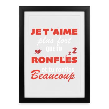 Humour Saint Valentin Homme Femme Couple Ronfles - Affiche encadrée (27 × 37 cm) - noir - Devant