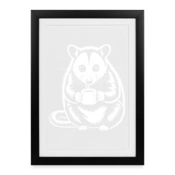 Coffee-drinking possum motif - Framed poster (27 × 37 cm) - black - Front
