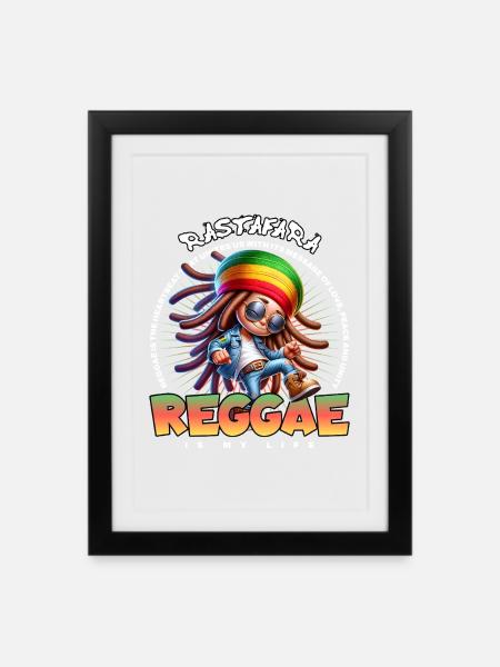Reggae Vibes Rastafari Cartoon - Gerahmtes Poster (27 × 37 cm) - Schwarz