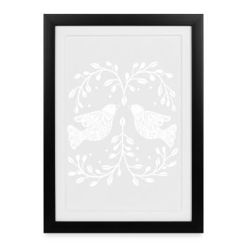 Birds, Doves Retro Scandinavian Style - Framed poster (27 × 37 cm) - black - Front