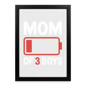 Batterie-Grafik von Mutter von 3 Jungen - Gerahmtes Poster (27 × 37 cm) - Schwarz - Vorne
