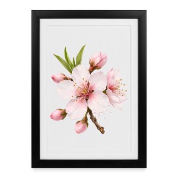 Fleurs d’amandier, fleur rose de printemps, fleur de printemps - Affiche encadrée (27 × 37 cm) - noir - Devant