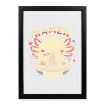Cadeau mignon aux nouilles ramen et nouilles à l’axolotl Kawaii - Affiche encadrée (27 × 37 cm) - noir - Devant