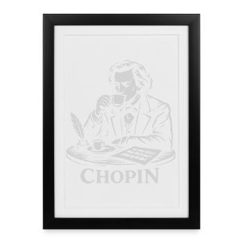 Portrait vintage Chopin Coffee Art au trait - Affiche encadrée (27 × 37 cm) - noir - Devant