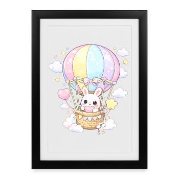 Pastel rabbit balloon in the sky - Framed poster (27 × 37 cm) - black - Front