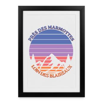 Marmottes au Coucher Montagne - Affiche encadrée (27 × 37 cm) - noir - Devant