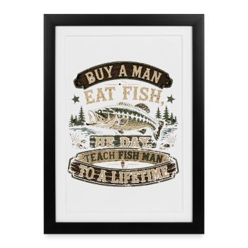 Buy A Man Eat Fish | Humour Pêche Vintage - Affiche encadrée (27 × 37 cm) - noir - Devant