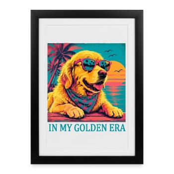 Golden Retriever Era Vintage | Chien Retro Sunset - Affiche encadrée (27 × 37 cm) - noir - Devant