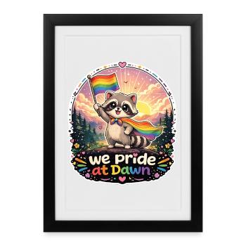 Raccoon Pride Morgendämmerung - Gerahmtes Poster (27 × 37 cm) - Schwarz - Vorne