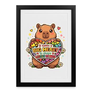 Grand Cœur Petits Esprits - École des enseignants Capybara - Affiche encadrée (27 × 37 cm) - noir - Devant