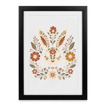 Bunny Rabbit Lover Floral Botanique de Pâques mignon - Affiche encadrée (27 × 37 cm) - noir - Devant