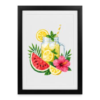 Limonade géométrique | Boisson d’été low poly - Affiche encadrée (27 × 37 cm) - noir - Devant