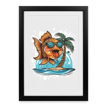 Bande dessinée d’été Poisson rouge - Affiche encadrée (27 × 37 cm) - noir - Devant