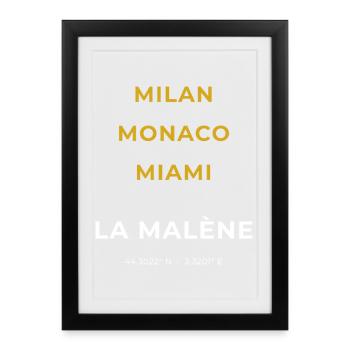 La Malène Lozère - Miami - Monaco - Milan - Affiche encadrée (27 × 37 cm) - noir - Devant