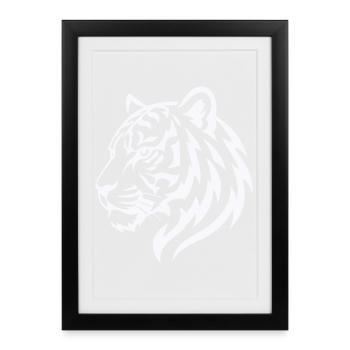 Silhouette de tête de ligne de tigre puissante - Affiche encadrée (27 × 37 cm) - noir - Devant