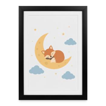 Cute fox sleeping on the moon - Framed poster (27 × 37 cm) - black - Front