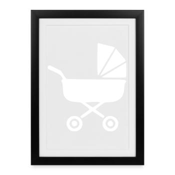 Weißer Kinderwagen Baby Geburt Junge Mädchen  - Gerahmtes Poster (27 × 37 cm) - Schwarz - Vorne