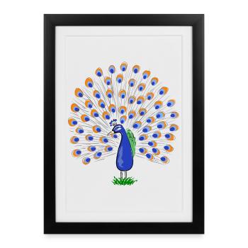 Colorful peacock feather illustration - Framed poster (27 × 37 cm) - black - Front