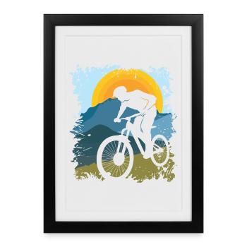 VTT | Montagnes | Soleil | La nature | Sport - Affiche encadrée (27 × 37 cm) - noir - Devant