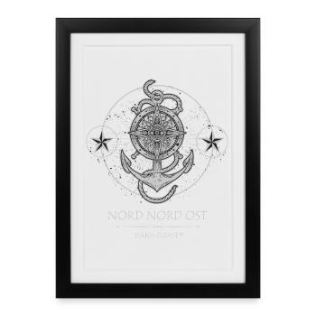 DarssCoast Nord Nord Ost, ancre de volant rose des vents - Affiche encadrée (27 × 37 cm) - noir - Devant