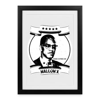 Portrait en linogravure de Malcolm X - Affiche encadrée (27 × 37 cm) - noir - Devant